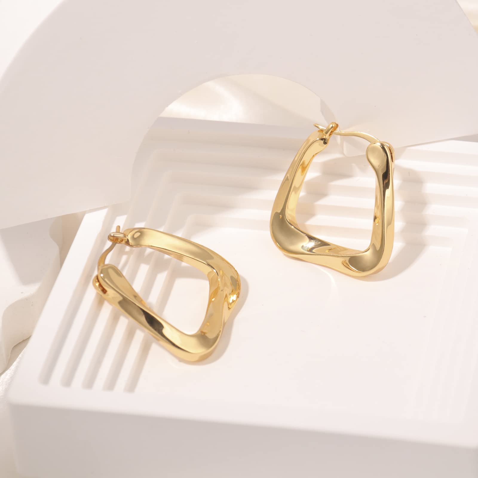 Twist Hoop Earrings, 18K Gold Plated Small Thick Chunky Irregular Hoop Earrings for Women