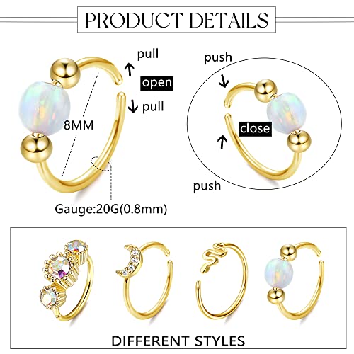 JOERICA 18 Pcs 20G Nose Rings Studs 316L Stainless Steel Nose Rings Hoop for Women Cute Evil Eye Heart Butterfly Opal CZ Nose Piercing Jewelry L Shaped Nose Ring Stud Set