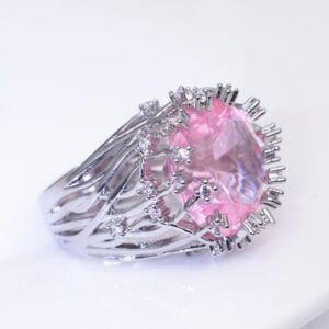 S925 Sterling Silver Creative Fashion Ladies Pink Crystal Ring Gemstone Ring CZ Princess Cut AAA Cubic Zirconia Pink Crystal Ring Cocktail Ring Engagement Wedding Ring Size 6-10 CZC716 (6)