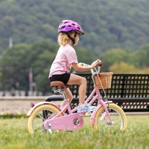 Glerc Little Molly 20 inch Kids Retro Cruiser Bike Bicycle for Girls Ages 7 8 9 10 11 12 13 Year Old with Wicker Basket & Lightweight & Kickstands & Bell for Birthday Gift Pink