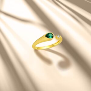 PHNIBIRD Gold Emerald Ring Sterling Silver Emerald Green Ring Adjustable 18k Gold Plated Rings for Women Delicate and Stylish