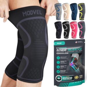 modvel compression knee brace for women & men - 2 pack knee brace for women running knee pain, knee support compression sleeve, workout sports knee braces for meniscus tear acl & arthritis pain relief