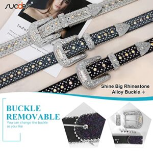 SUOSDEY Men Women Rhinestone Belt Western Cowboy Cowgirl Shine Crystal Diamond Studded Luxury Strap Belts,Silver