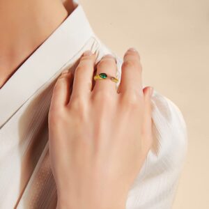 PHNIBIRD Gold Emerald Ring Sterling Silver Emerald Green Ring Adjustable 18k Gold Plated Rings for Women Delicate and Stylish