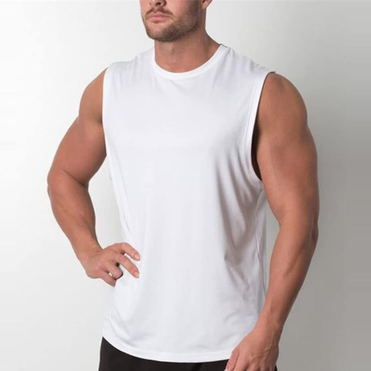 Heralady Mens Tank Tops Sleeveless Casual Crewneck Workout Gym Muscle Athletic Shirt White XXLarge