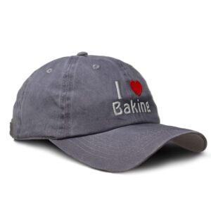 Custom Soft Washed Baseball Cap I (Love) Baking Red Heart Hobbies Lovers Baking Cotton Dad Hats for Men & Women Grey Design Only