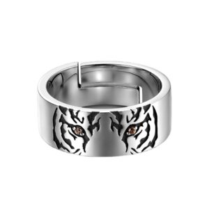 OIDIMS CZ Eye Tiger Wide Band Ring Animal Statement Open Ring for Men Women Dainty Adjustable Knuckle Middle Finger Cute Fashion Gifts Birthday Christmas Bff Personalized Jewelry Comfort Fit