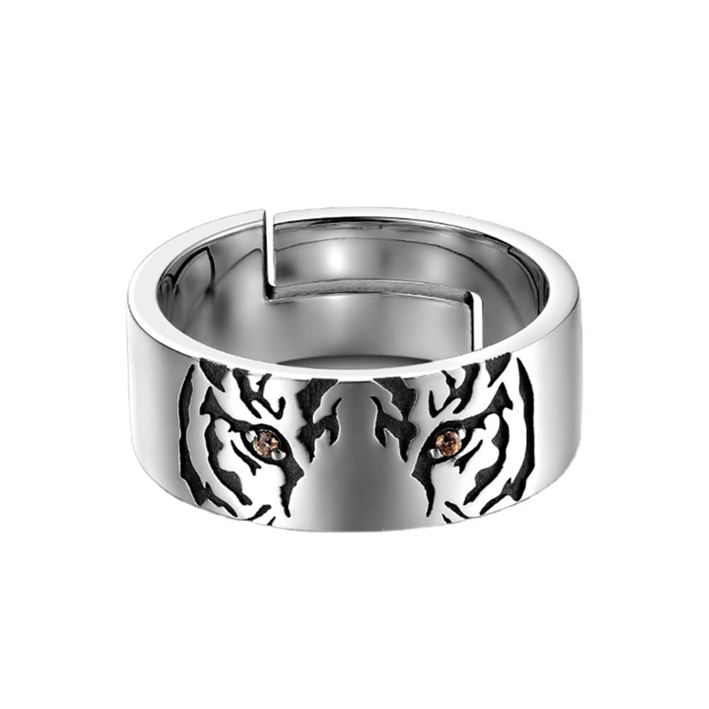 OIDIMS CZ Eye Tiger Wide Band Ring Animal Statement Open Ring for Men Women Dainty Adjustable Knuckle Middle Finger Cute Fashion Gifts Birthday Christmas Bff Personalized Jewelry Comfort Fit