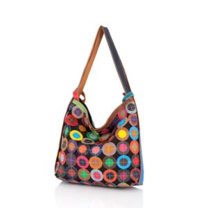 Segater Women's Multicolor Tote Genuine Leather Random Circle Colorful Splicing Hobo Purse Ladies Shoulder Handbag