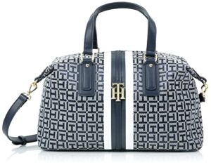 tommy hilfiger womens jaden satchel crossbody handbag, light stone/navy