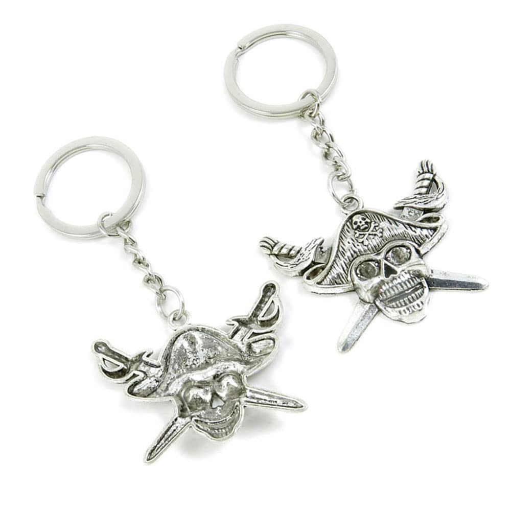 100 Pieces Keychain Keyring Door Car Key Chain Ring Tag Charms Supplies Y6TE0N Pirate Skull Head