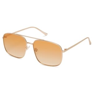 SOJOS Retro Square Aviator Sunglasses Womens Mens Double Bridge Metal Sun Glasses SJ1176, Gold/Gradient Orange