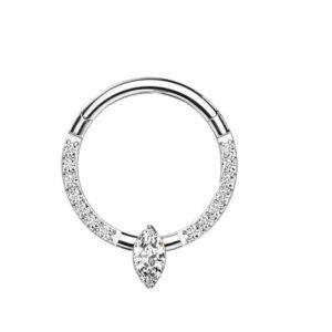 pierced owl 16ga g23 implant grade titanium marquise crystal center with cz crystal paved sides hinged segment ring (silver tone)