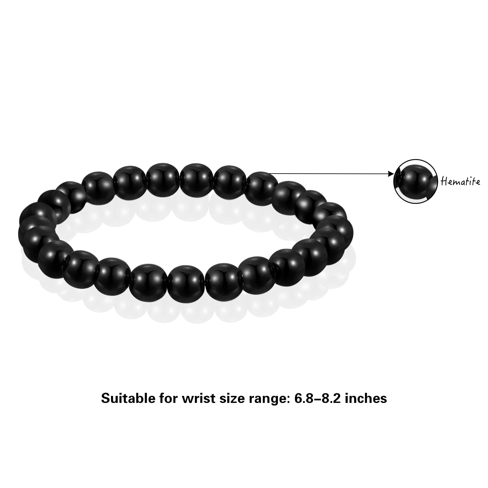 BYSON 4 Pcs/Set Black Hematite 8mm Ball Bead Magnet Stone Bracelet for Women Men Elastic Stretch Beaded Bracelets Jewelry Unisex