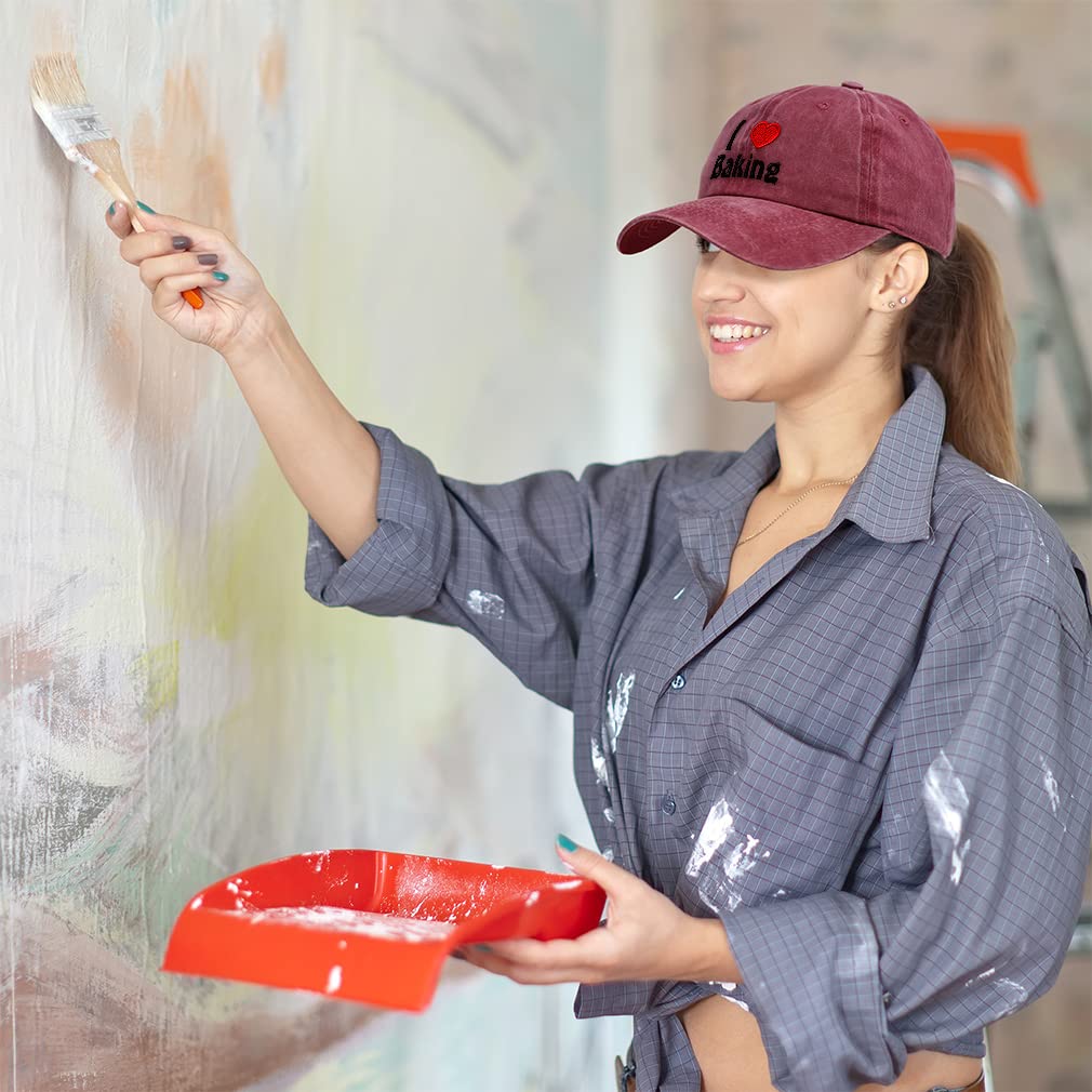 Custom Soft Washed Baseball Cap I (Love) Baking Red Heart Hobbies Lovers Baking Cotton Dad Hats for Men & Women Grey Design Only