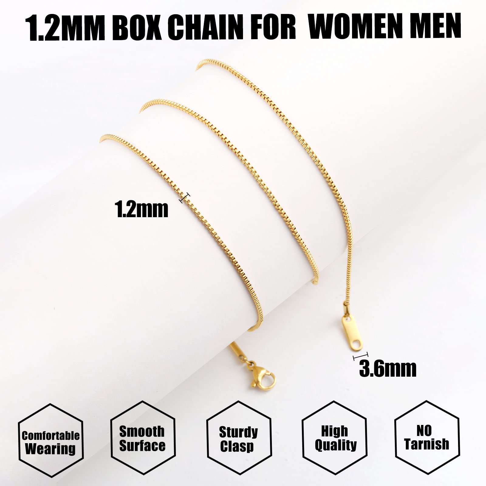 Fiusem Gold Chain for Women, 1.2mm Necklace Chain 18K Gold Plated Box Chain Necklace for Women, Thin Stainless Steel Chain Womens Chain 18 Inch