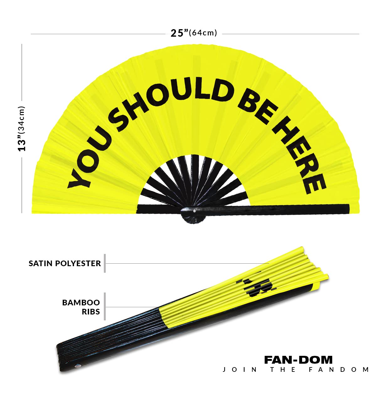 You Should be here Hand Fan Foldable Bamboo Circuit Hand Fan Funny Gag Words Slang Expressions Statement Gifts Festival Accessories Rave Handheld Circuit Event Clack Fans (Yellow)