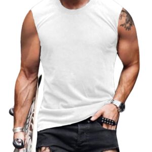 Heralady Mens Tank Tops Sleeveless Casual Crewneck Workout Gym Muscle Athletic Shirt White XXLarge