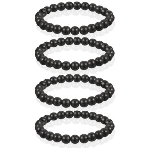 BYSON 4 Pcs/Set Black Hematite 8mm Ball Bead Magnet Stone Bracelet for Women Men Elastic Stretch Beaded Bracelets Jewelry Unisex