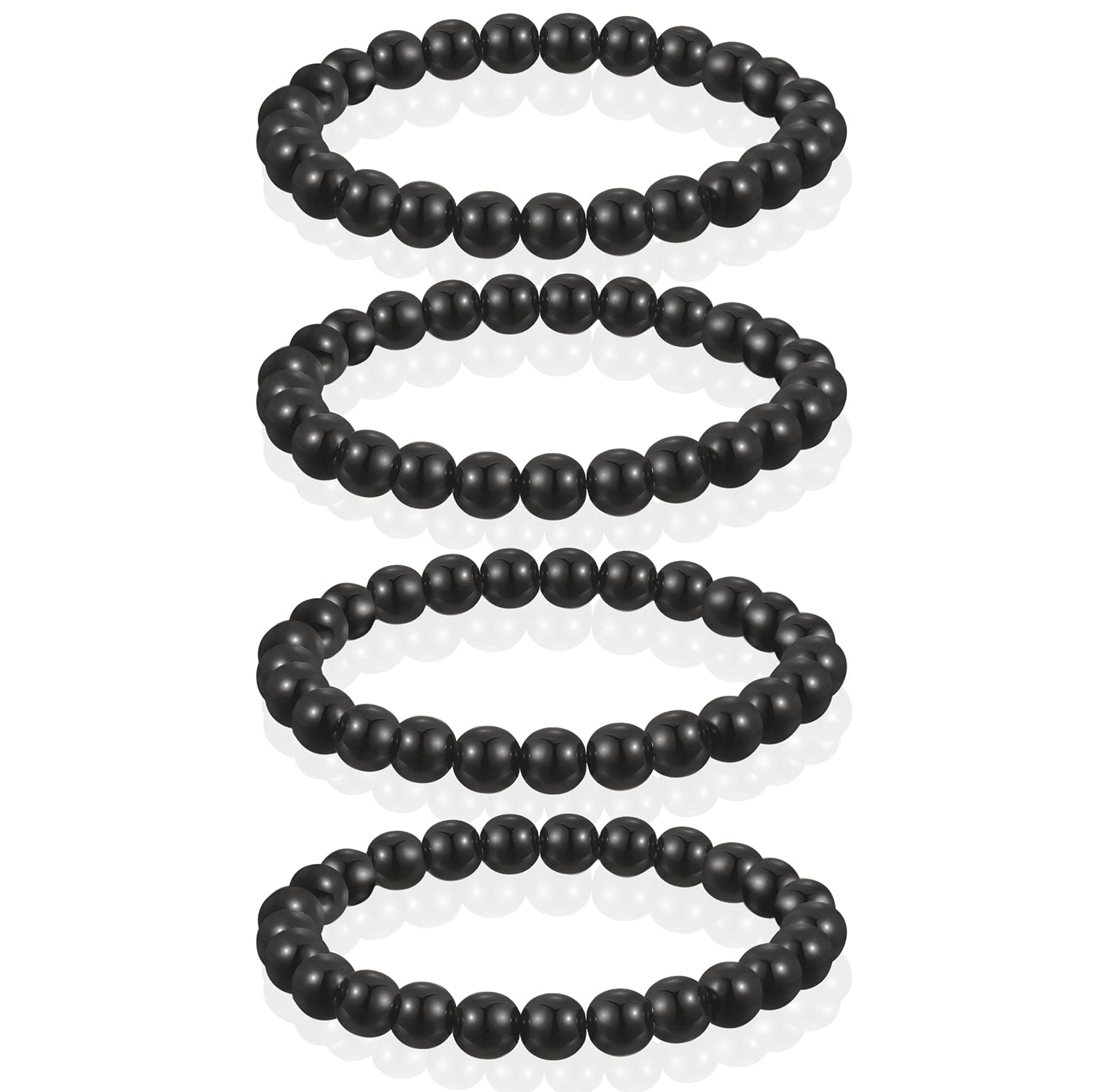 BYSON 4 Pcs/Set Black Hematite 8mm Ball Bead Magnet Stone Bracelet for Women Men Elastic Stretch Beaded Bracelets Jewelry Unisex