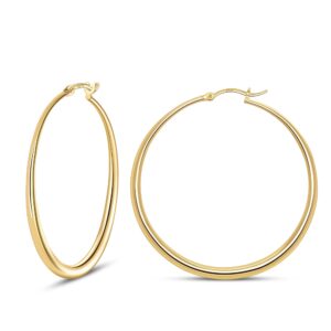 classic 14k gold loop hoop earrings for women & sterling silver hoops - designer contoured gold plated hoop earrings with graduated curvature (4cm, gold)