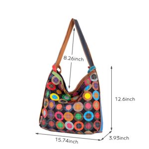 Segater Women's Multicolor Tote Genuine Leather Random Circle Colorful Splicing Hobo Purse Ladies Shoulder Handbag