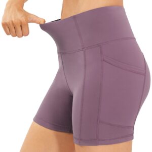 PERSIT Yoga Shorts for Women with Pockets High Wasited Running Athletic Biker Workout Shorts Tight Fitness Gym Shorts Yoga Pants - Purple - L