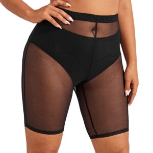 WDIRARA Women's Plus Size Elastic Waist Sheer Mesh Biker Shorts Short Leggings Black 1XL