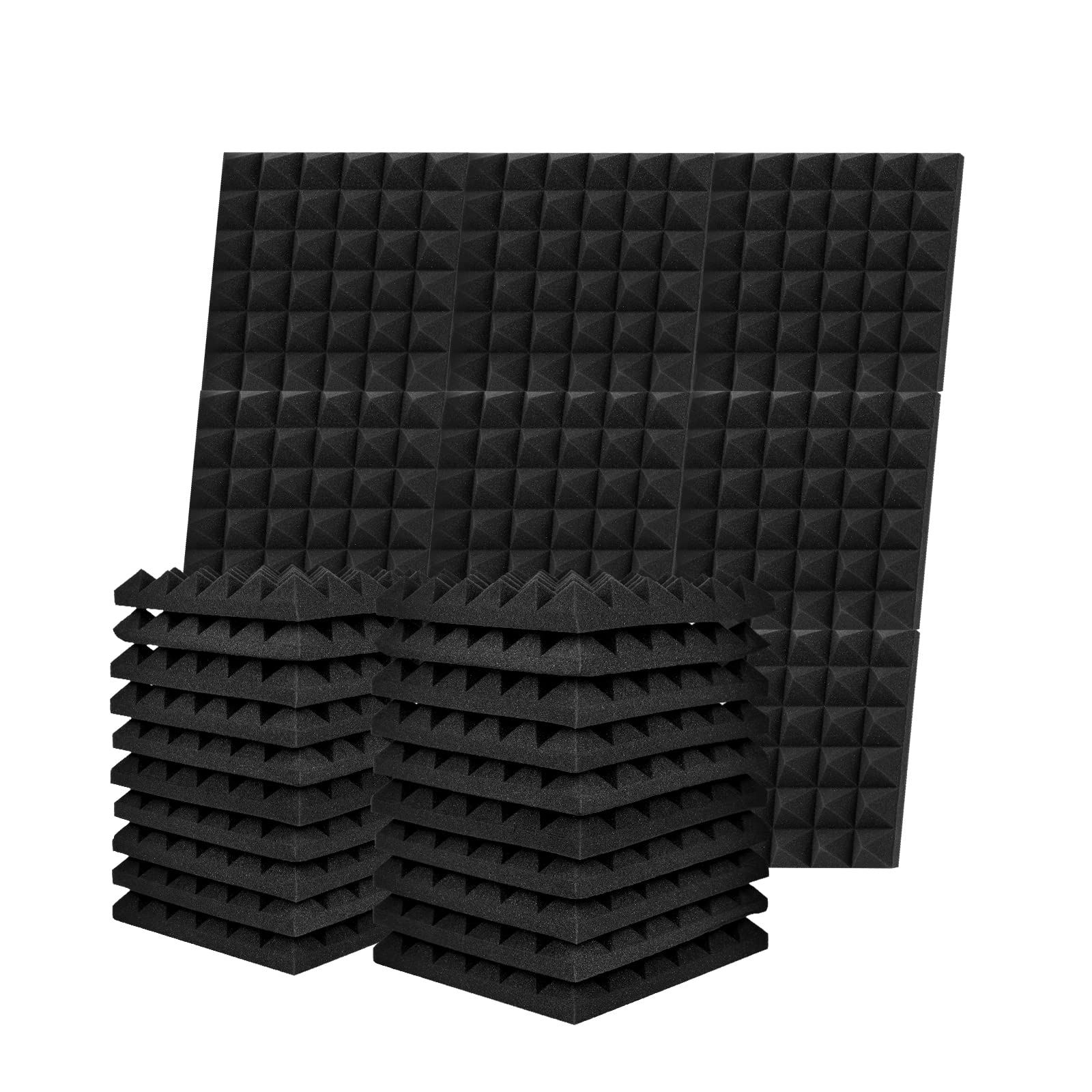 Musfunny Sound Proof Foam Panels, 12 Pcs 2" x 12" x 12" Acoustic Foam Panels Sound Absorbing Wall Panels for Studio Recording Office Home Studio (Black)