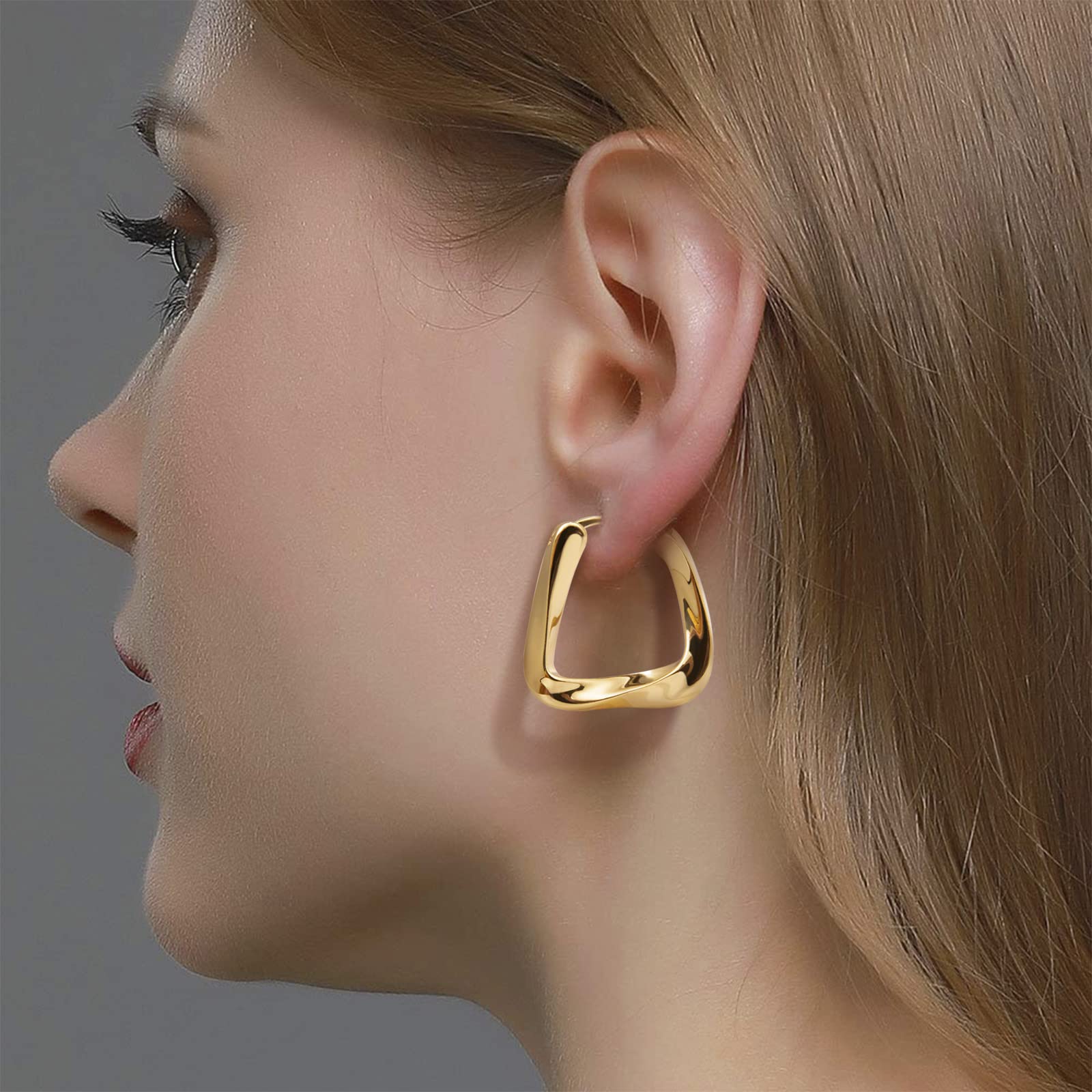 Twist Hoop Earrings, 18K Gold Plated Small Thick Chunky Irregular Hoop Earrings for Women