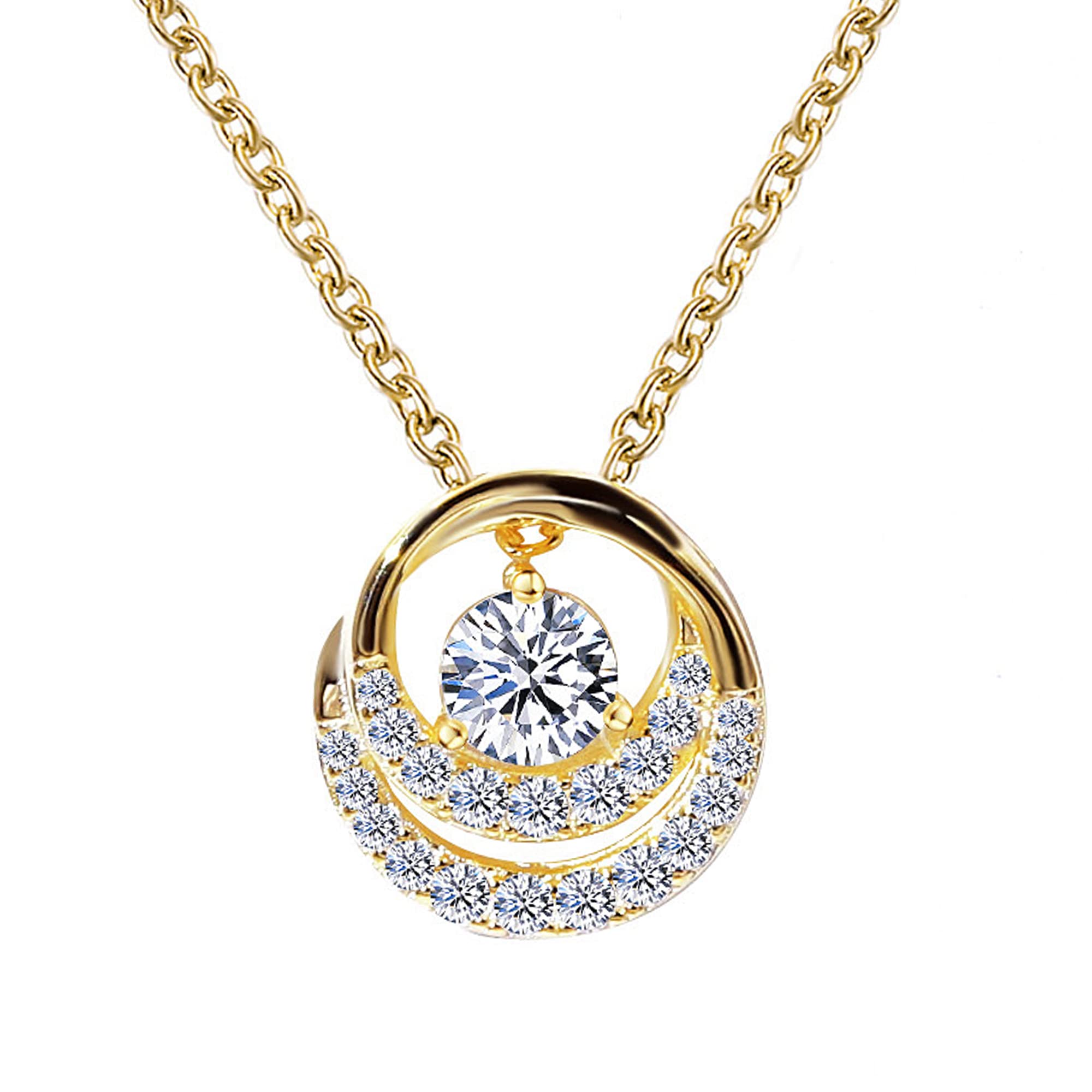 TIANYU GEMS 0.5 Ct Moissanite Necklace For Women S925 Sterling Silver Yellow Gold Plated Circle Pendant Necklace GRA Certificate DF VVS Color Moissanite Jewelry Chain 16+2 In