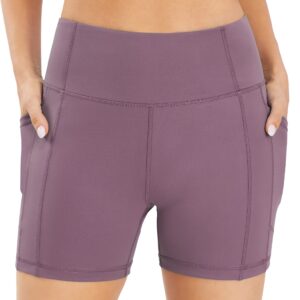 PERSIT Yoga Shorts for Women with Pockets High Wasited Running Athletic Biker Workout Shorts Tight Fitness Gym Shorts Yoga Pants - Purple - L