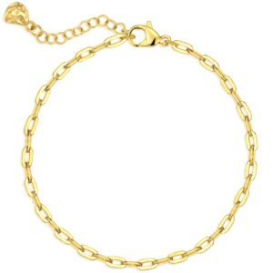 WEARON Gold Bracelet for Women 18K Gold Plated Paperclip Chain Link Bracelet Simple Dainty Jewelry 2.8mm