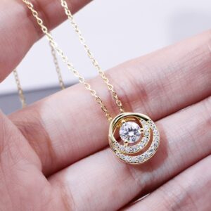 TIANYU GEMS 0.5 Ct Moissanite Necklace For Women S925 Sterling Silver Yellow Gold Plated Circle Pendant Necklace GRA Certificate DF VVS Color Moissanite Jewelry Chain 16+2 In