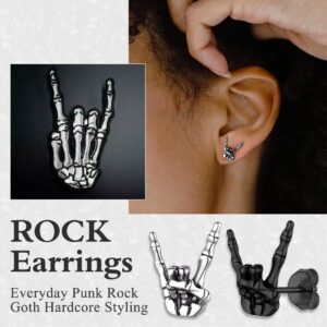 Suplight 925 Sterling Silver Rock Hand Earrings Vintage Punk Rock Earrings for Men Women