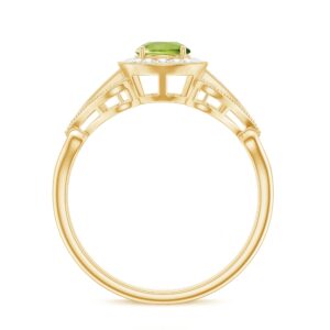 Rosec Jewels Certified Peridot and Diamond Vintage Inspired Engagement Ring | 5 MM | AAA Quality, 14K Yellow Gold, Size:US 9.50