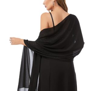 Gzcvba Chiffon Shawls Scarves Wraps for Bridal Wedding Party Evening Dress and Special Occasion Dresses Women Large Sparkly Shawl (Black B, 74.8 * 27.6in)