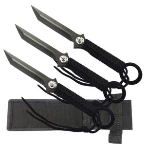 survival special fixed blade knife 3pcs with nylon sheath, black rope handle