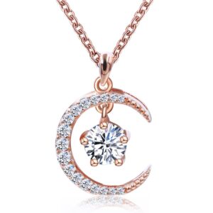 TIANYU GEMS 0.5 Ct Moissanite Necklace For Women Star and Moon Pendant Necklace S925 Sterling Silver Rose Gold Plated with GRA Certificate DF VVS Color Moissanite Necklace Chain 16+2 Inch