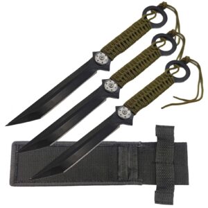 fixed blade outdoor camping hunting knives 3 pcs, green rope handle