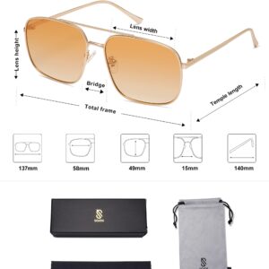 SOJOS Retro Square Aviator Sunglasses Womens Mens Double Bridge Metal Sun Glasses SJ1176, Gold/Gradient Orange