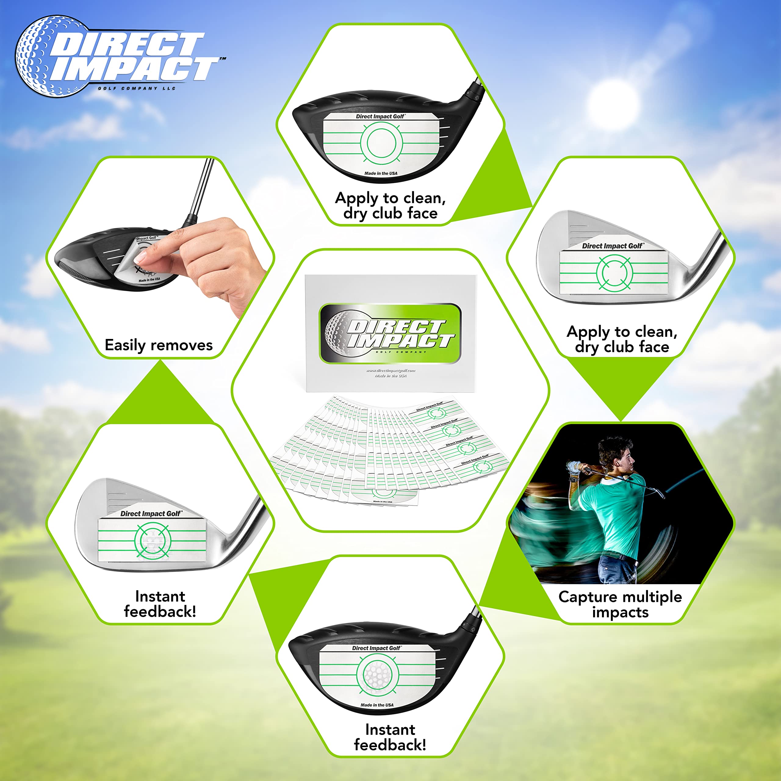 Direct Impact Golf Ultra-Thin Golf Impact Tape 100 Driver Labels - Instant Feedback for Increased Distance, Accuracy, Consistency