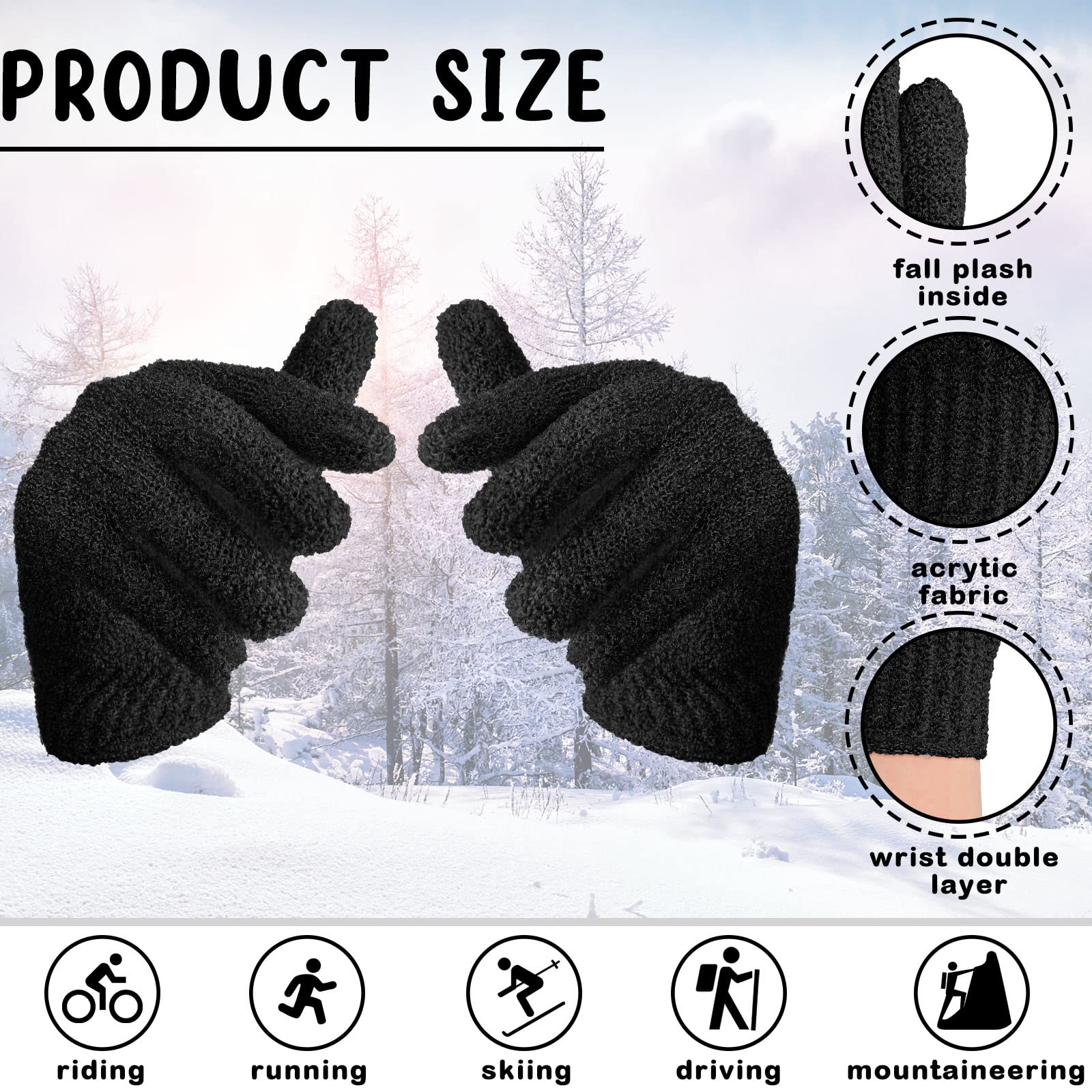 Handepo 16 Pairs Winter Stretchy Warm Knit Gloves Cotton Gloves for Cold Weather (Black,Small)