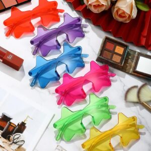 6 Pairs Star Shaped Rimless Sunglasses Neon Glasses Colored Transparent Neon Accessories for Halloween Women Men Party(Bright Color)