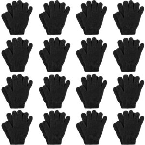 Handepo 16 Pairs Winter Stretchy Warm Knit Gloves Cotton Gloves for Cold Weather (Black,Small)