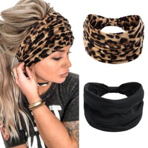 headbands for women wide head bands non slip boho women’s hair band fashion knotted workout yoga leopard turban head wraps african hair accessories