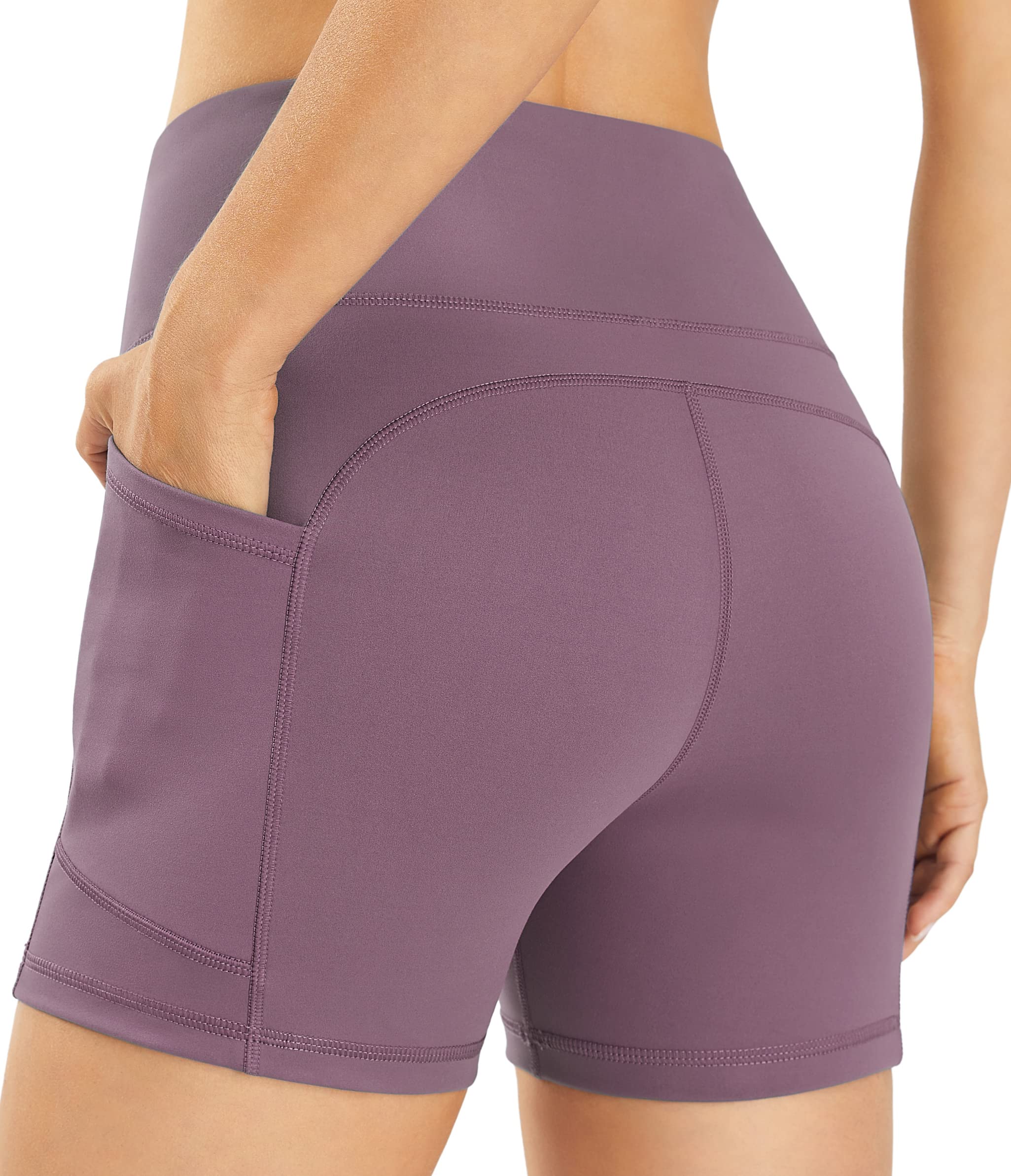 PERSIT Yoga Shorts for Women with Pockets High Wasited Running Athletic Biker Workout Shorts Tight Fitness Gym Shorts Yoga Pants - Purple - L