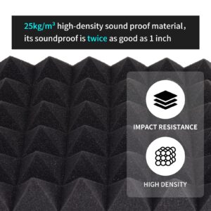 Musfunny Sound Proof Foam Panels, 12 Pcs 2" x 12" x 12" Acoustic Foam Panels Sound Absorbing Wall Panels for Studio Recording Office Home Studio (Black)