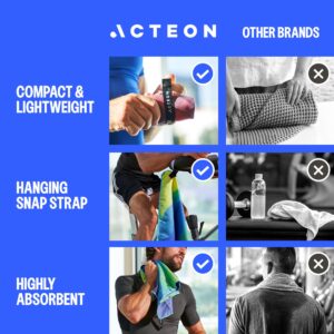 Acteon New Microfiber Quick Dry Gym Towel, Silver ION Odor-Free Mega Absorbent Fiber, Fast Drying, Men & Women Small Workout Gear for Body Sweat, Beach, Working Out, Camping, Travel Towel