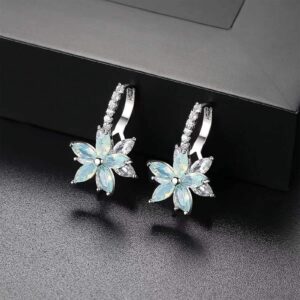 Flower Earrings for Women 18K White Gold Plated Flower Leverback Earrings Flower Dangle Drop Earrings|Green|Pink|Yellow|Blue, 0.87‘’X0.53''